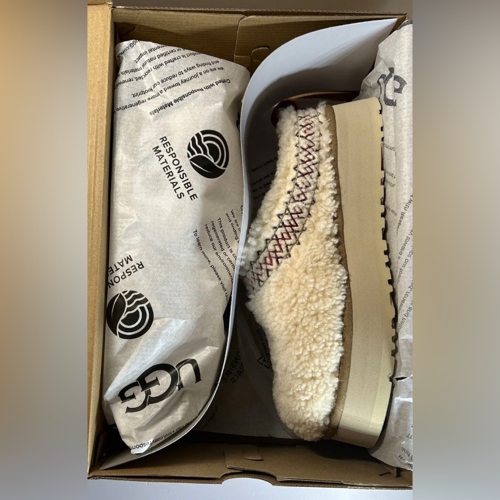 UGG Tazz Braid natural beige heritage Fur Slippers womens 10 tasman NEW tiktok